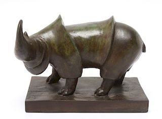 M. Donnell Rhinoceros Modern Bronze Sculpture