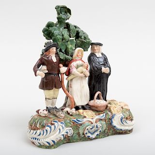 Staffordshire Pearlware Bocage 'Tithe Pig' Figure Group
