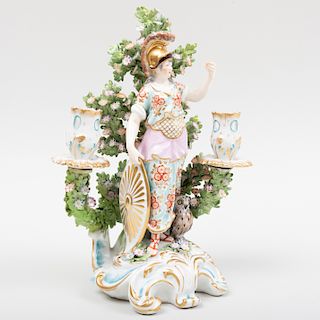 Chelsea Porcelain Bocage Two-Light Candelabra with Figure of Minerva