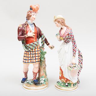 Pair of Derby Porcelain Figures of Scotsman and Companion
