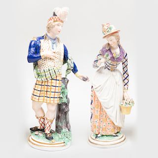 Pair of Derby Porcelain Figures of Scotsman & Companion