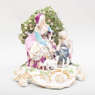 English Porcelain Bocage Group of a Mother and Child, Probably Derby
