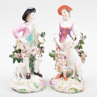 English Porcelain Figure of a Shepherdess and a Figure of a Shepherd, Probably Derby