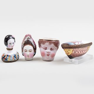 Group of Four Enamel Snuff Boxes 