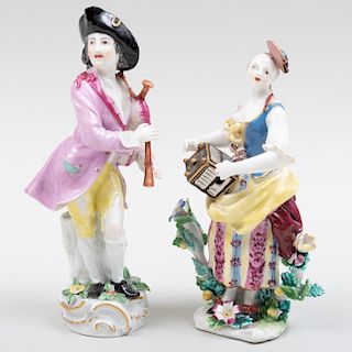 English Porcelain Figure of Matrimony and a Porcelain Figure of a Beggar Musician, Probably Samson