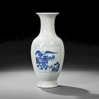 Molded Blue and White Porcelain Vase with Landscapes
