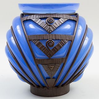 Majorelle Wrought Iron Mounted Daum Glass Vase