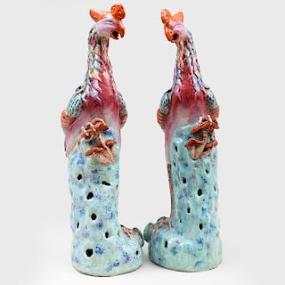 Pair of Chinese Famille Rose Porcelain Models of Phoenix
