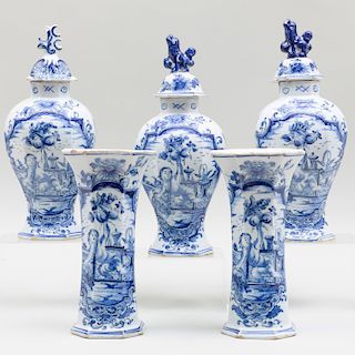 Blue and White Delft Five Piece Garniture