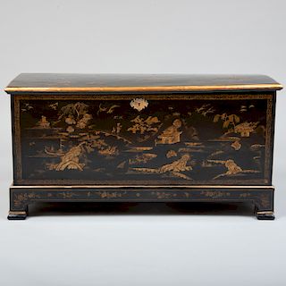 Chinese Export Black Lacquer and Parcel-Gilt Chest on Stand
