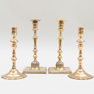 Two Pairs of Georgian Brass Candlesticks