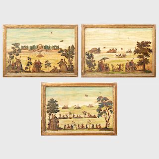 Set of Three Italian Painted Lacca Povera Panels