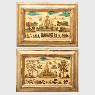 Pair of Italian Painted Lacca  Povera Panels