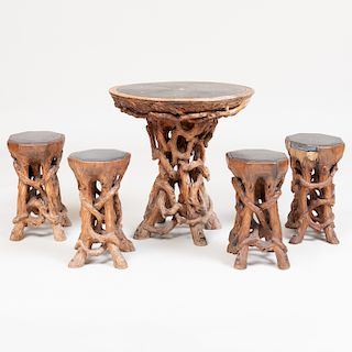 American Rootwood Slate-Top Circular Side Table