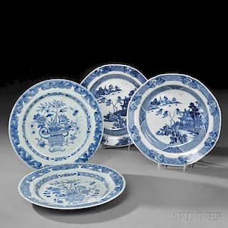 Two Pairs of Export Blue and White Plates