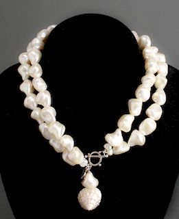 Silver & Faux Baroque Pearls Necklace / Choker