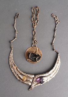 Silver Brutalist Amethyst Necklace & Pendant, 2