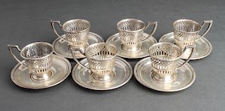 Silver Pierced Demitasse Cup Holders & Saucers