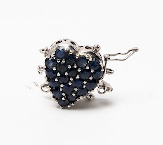 14K White Gold w Sapphires Heart-Shaped Clasp