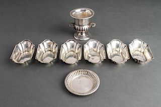Sterling Silver Nut Dishes Set 6 & Urn w Plate 8
