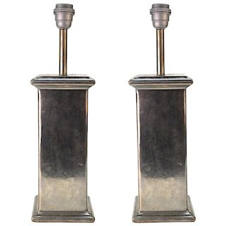 French Pewter Handmade Table Lamps, Pair