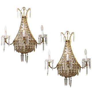 French Empire Manner Crystal Wall Sconces, Pair