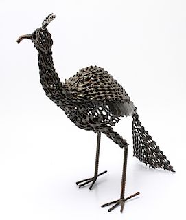 Brutalist Modern Twisted Metal Bird Sculpture