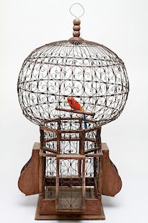 Victorian Manner Wire and Wood Bird Cage