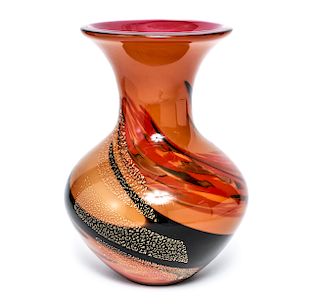 Modern Studio Art Glass Vase w Gold Flecks