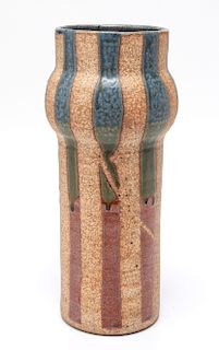 Modern Art Pottery Vase with Vertical Stripe Motif