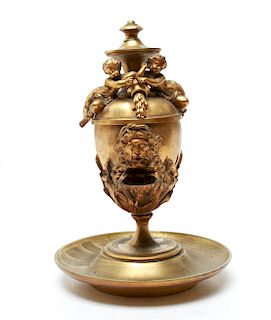 Neoclassical Gilt Bronze Figural Oil Lamp, Vintage