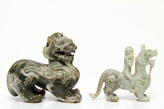 Chinese Han Manner Carved Hardstone Pixiu Figures