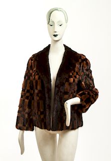 Ladies' Black & Blonde Checkered Mink Fur Coat