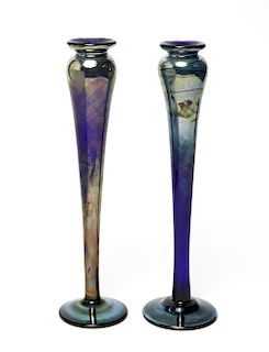 Iridescent Cobalt Glass Candlesticks / Bud Vases 2