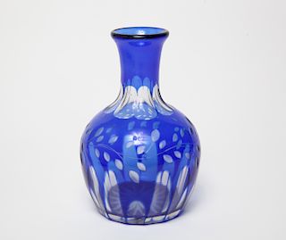 Bohemian Cobalt Cut to Clear Crystal Vase