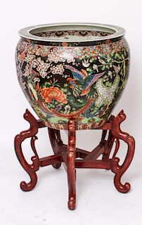 Chinese Porcelain Famille Noire Fish Bowl & Stand
