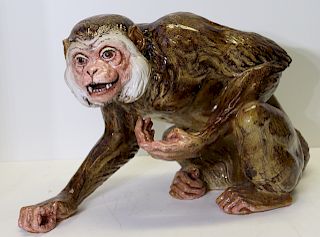 UNSIGNED. Large Glazed Terracotta Monkey.