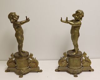 A 19th Century Pair Of Gilt Bronze Figural Chenets