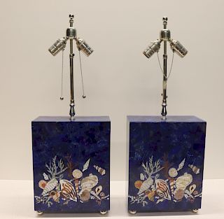 Pair Of Midcentury Style Lapis Lamps With