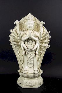 Large Blanc de Chine Figure of Many-Armed Guanyin.
