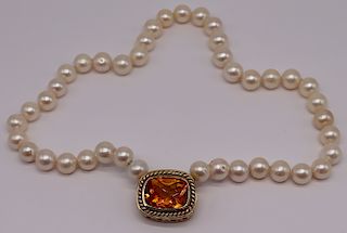 JEWELRY. MAZ 14kt Gold, Citrine and Pearl Necklace