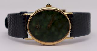 JEWELRY. Baume & Mercier 18kt Gold and Jade Watch.
