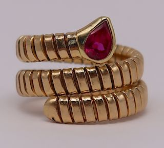 JEWELRY. Bvlgari Style 18kt Gold & Ruby Coil Ring.