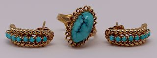 JEWELRY. Turquoise and Gold Jewelry Grouping.