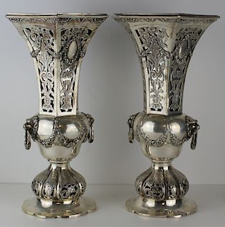STERLING. Pair of Signed German Silver Vases.