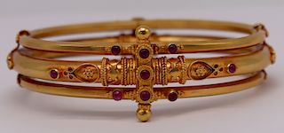 JEWELRY. Etruscan Revival High Karat Gold and Ruby