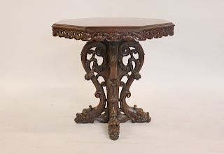 Antique Highly Carved And Inlaid Center Table