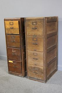 Pair Of Antique Oak File Cabinets With Raised