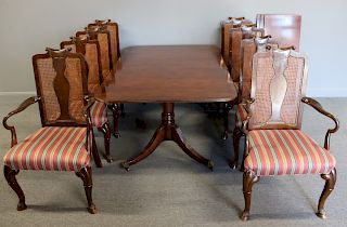 BAKER. Signed Mahogany Banded Table, 3 Leaves