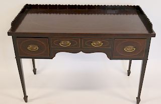 Antique Mahogany Inlaid Server With Gallery.